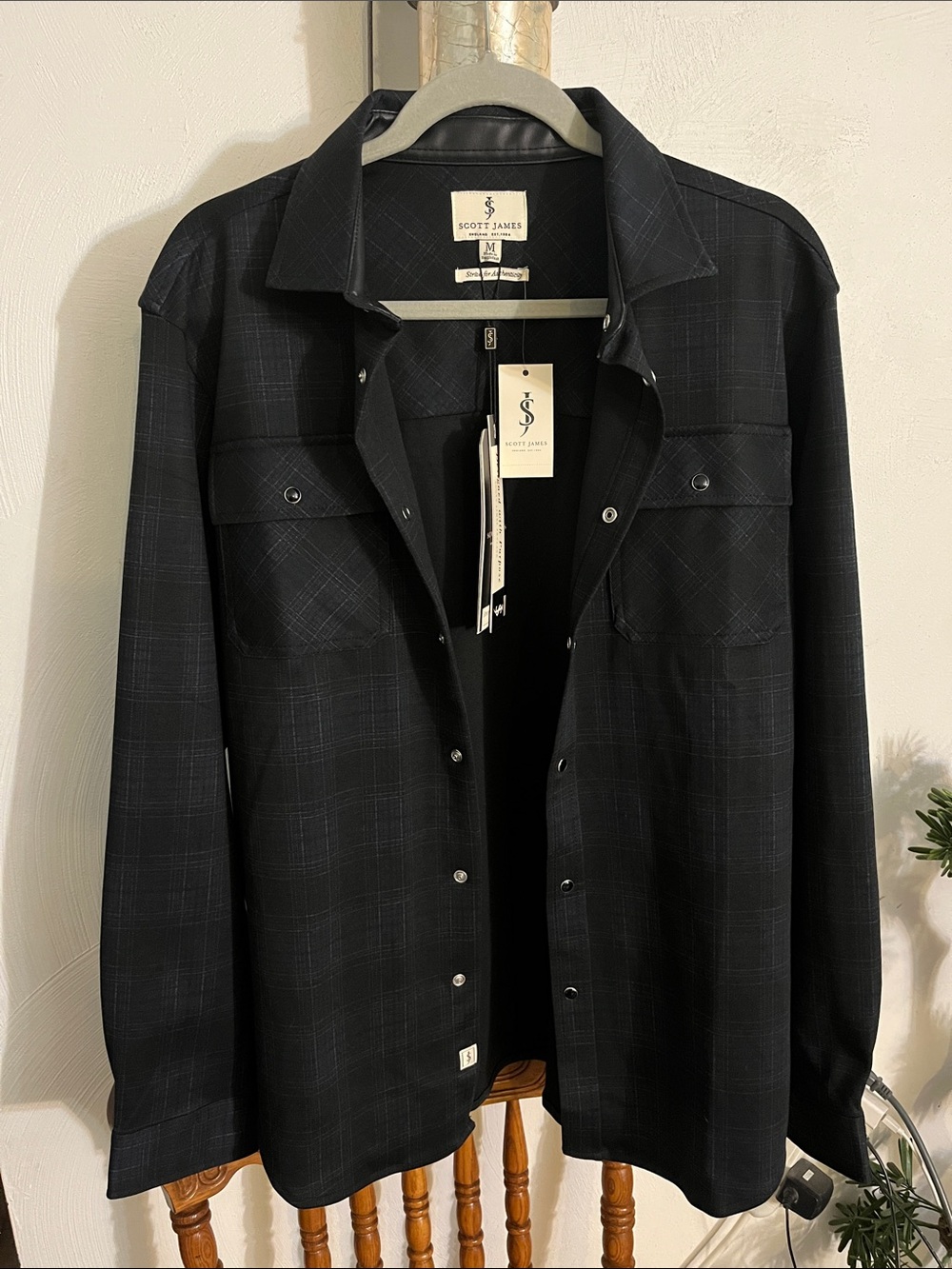 Scott James Men's Black Plaid Button-Up Shirt Jacket